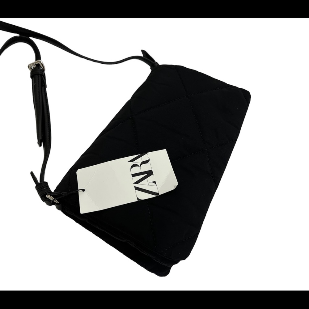 Zara Womens Crossbody Bag Black Quilt Shoulder Bag Purse Adjustable Strap New - Picture 10 of 13